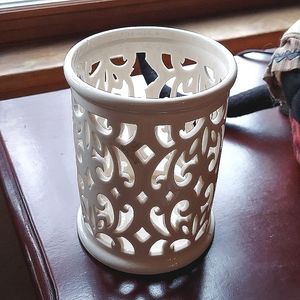 White porcelain reticulated candle holder.....Kohls I think.